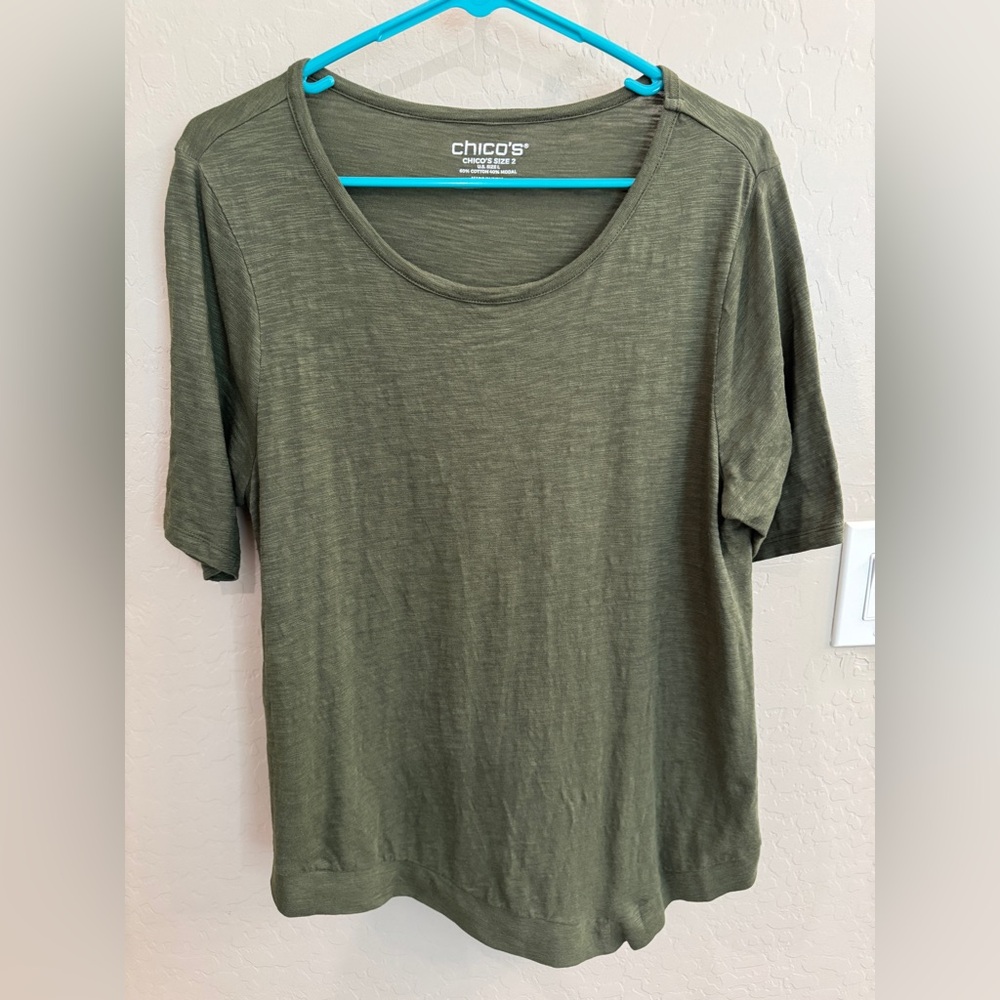 Chico's Short Sleeve Olive Top